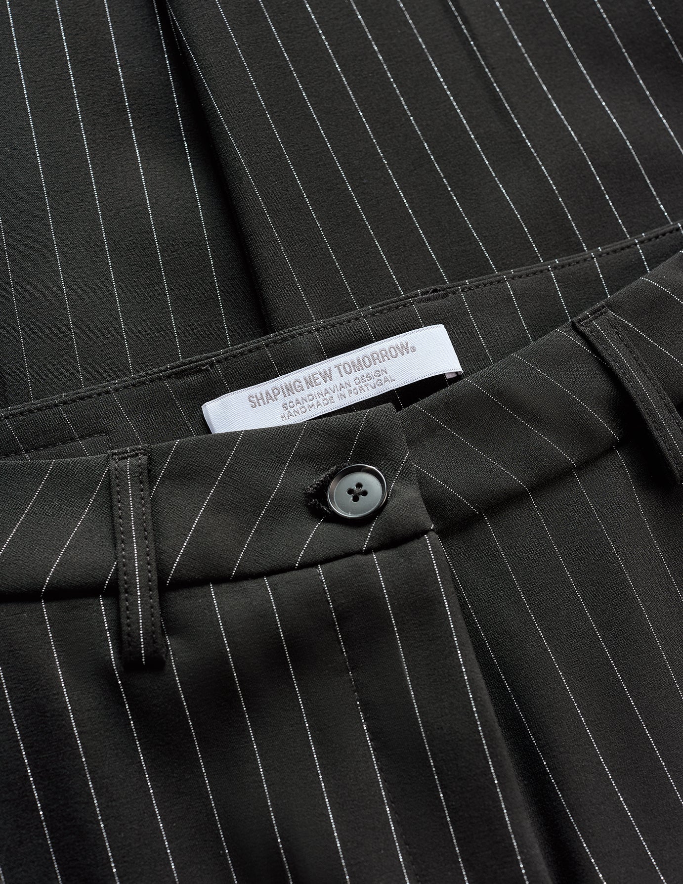 Essential Pants Tapered Black Silver Pinstripe